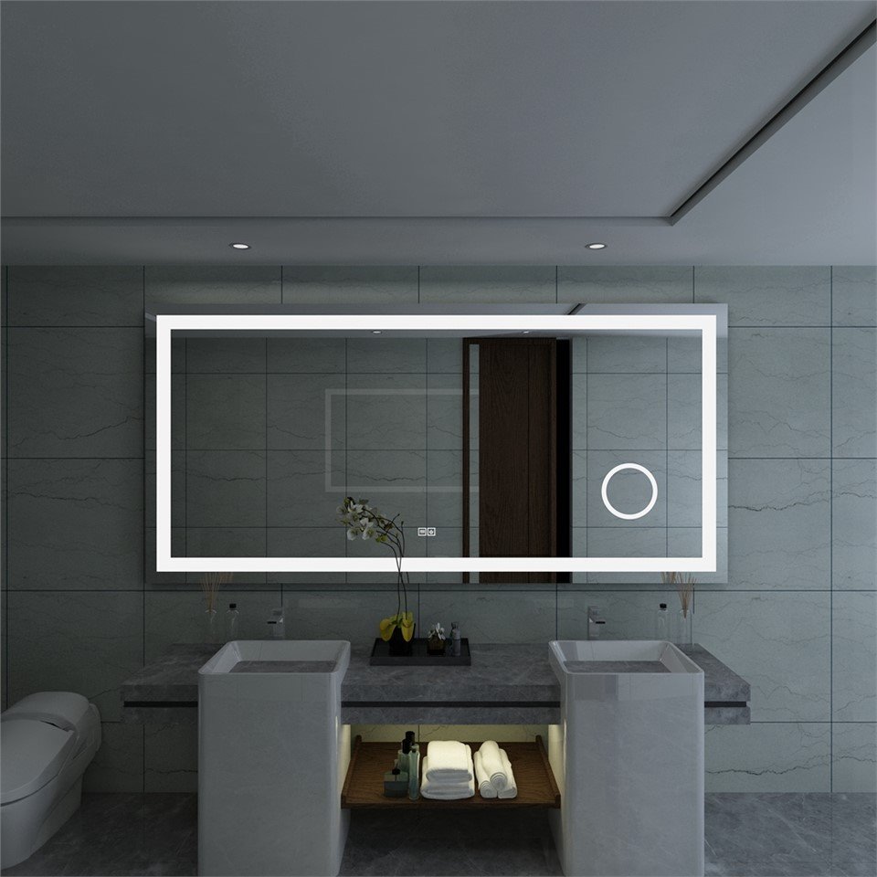 Backlit Illuminated Mirror LED Bath Mirror Wall Mounted Lighted Bathroom Anti-Fog Mirror with Magnifier